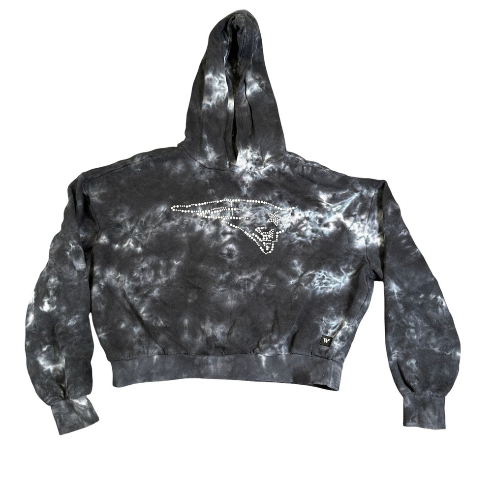 The Wild Collective New England Patriots Tie Dye Rhinestone Cropped Hoodie M